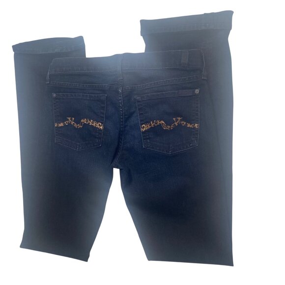 7 For All Mankind Bootcut Jeans Womens Size 29 Dark Wash Embroidered Leopard Pri - Picture 3 of 13